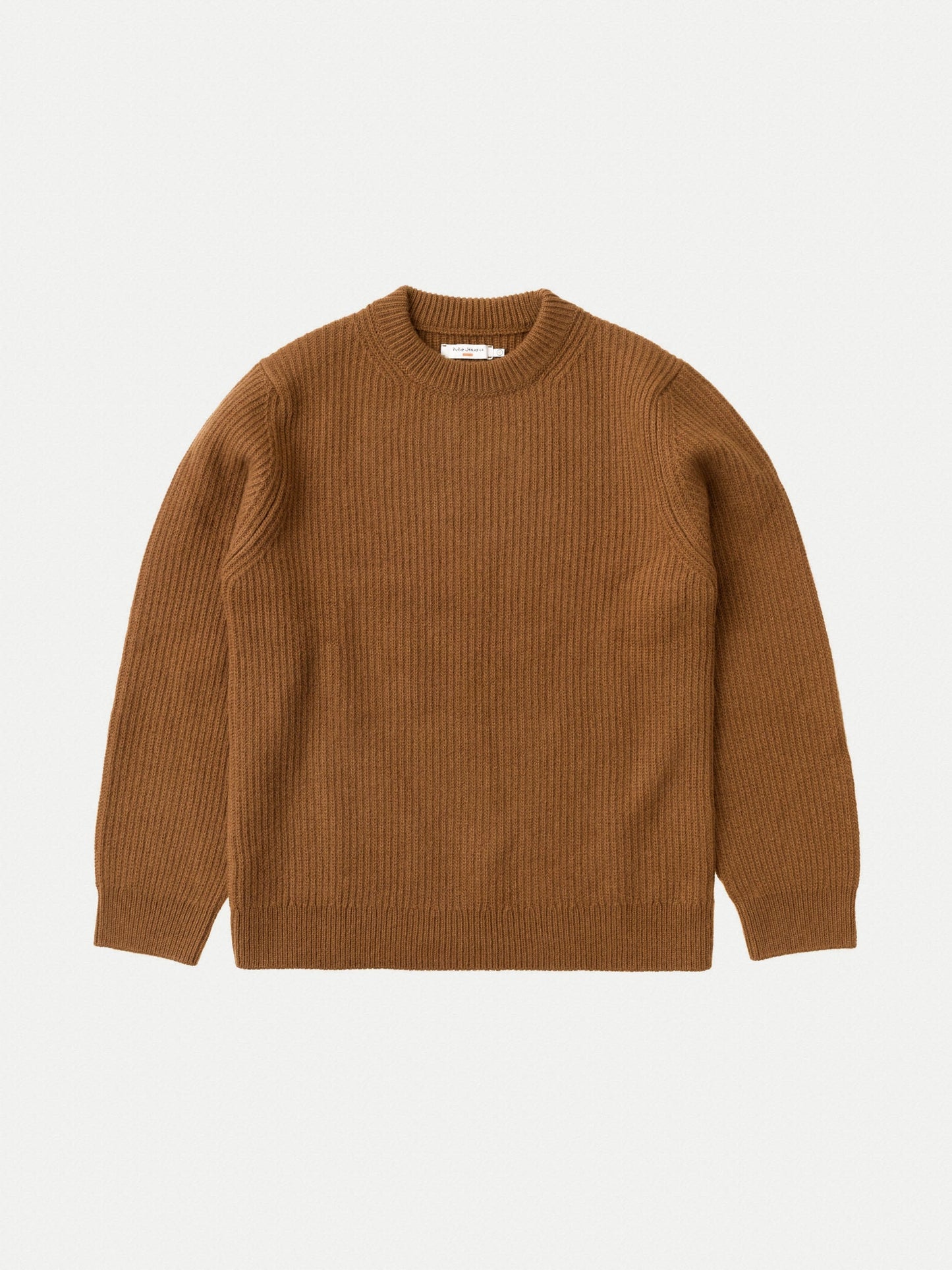 Pull maille camel en laine bio -  august rib wool oak