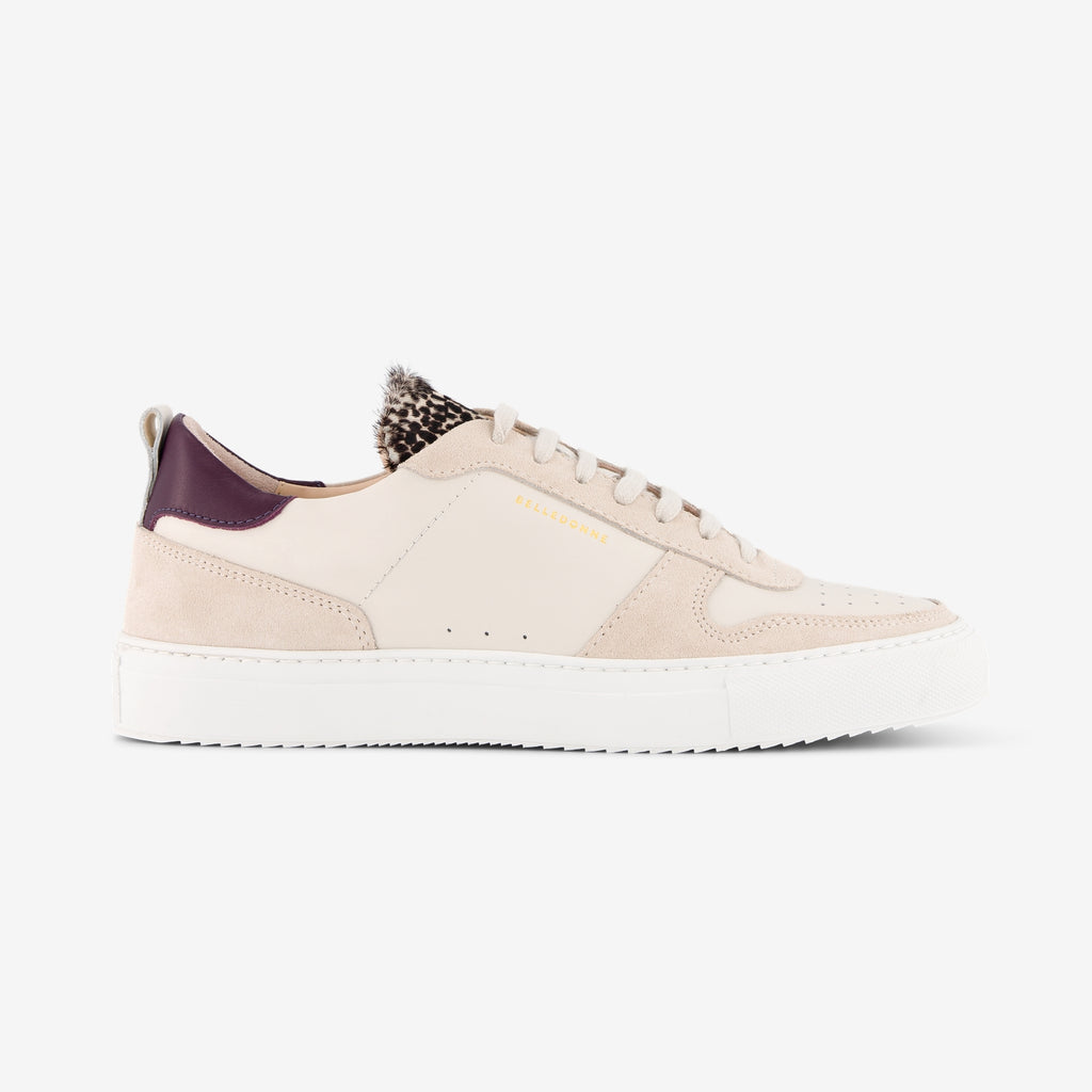 Baskets beige et léopard en cuir certifié - b0 prune / léopard