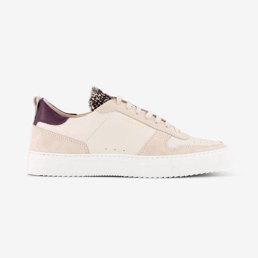 Baskets beige et léopard en cuir certifié - b0 prune / léopard