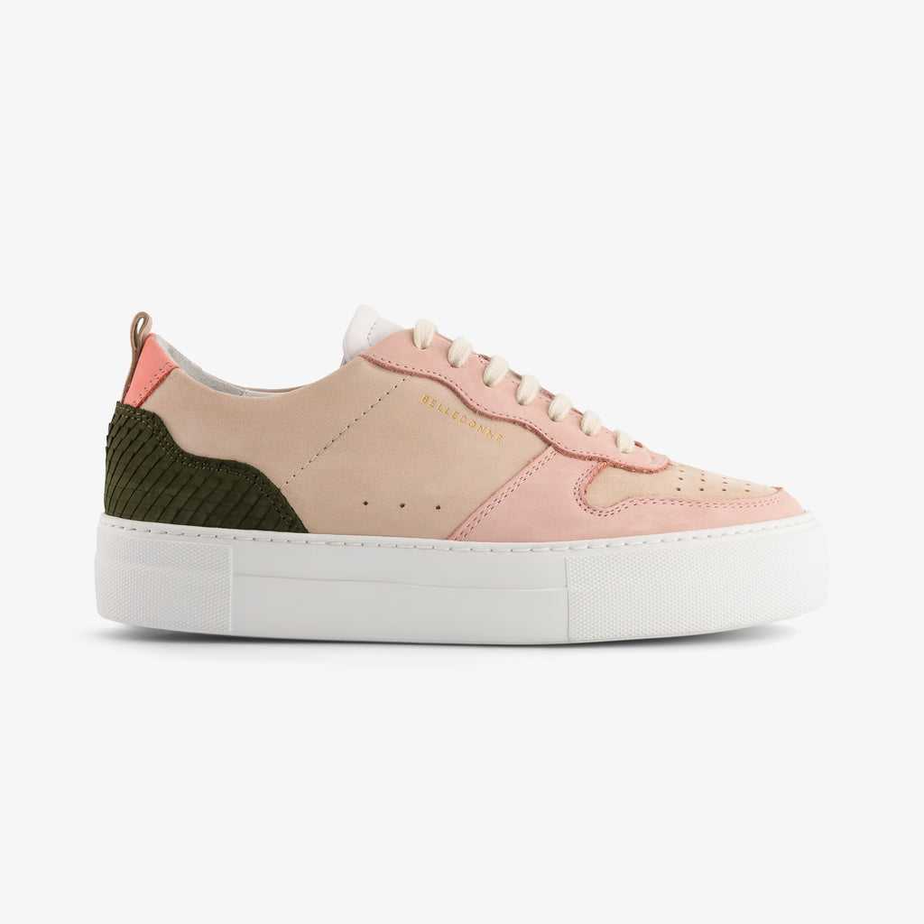 Baskets roses plateformes en cuir certifié - b0 playground pink snake