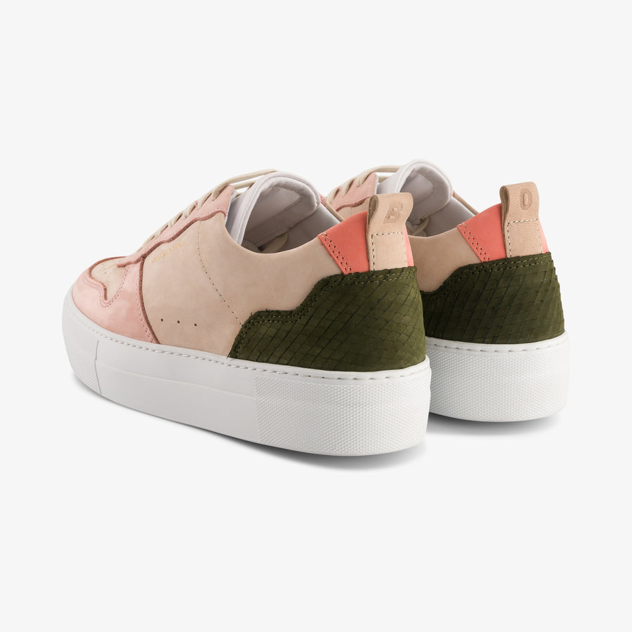 Baskets roses plateformes en cuir certifié - b0 playground pink snake