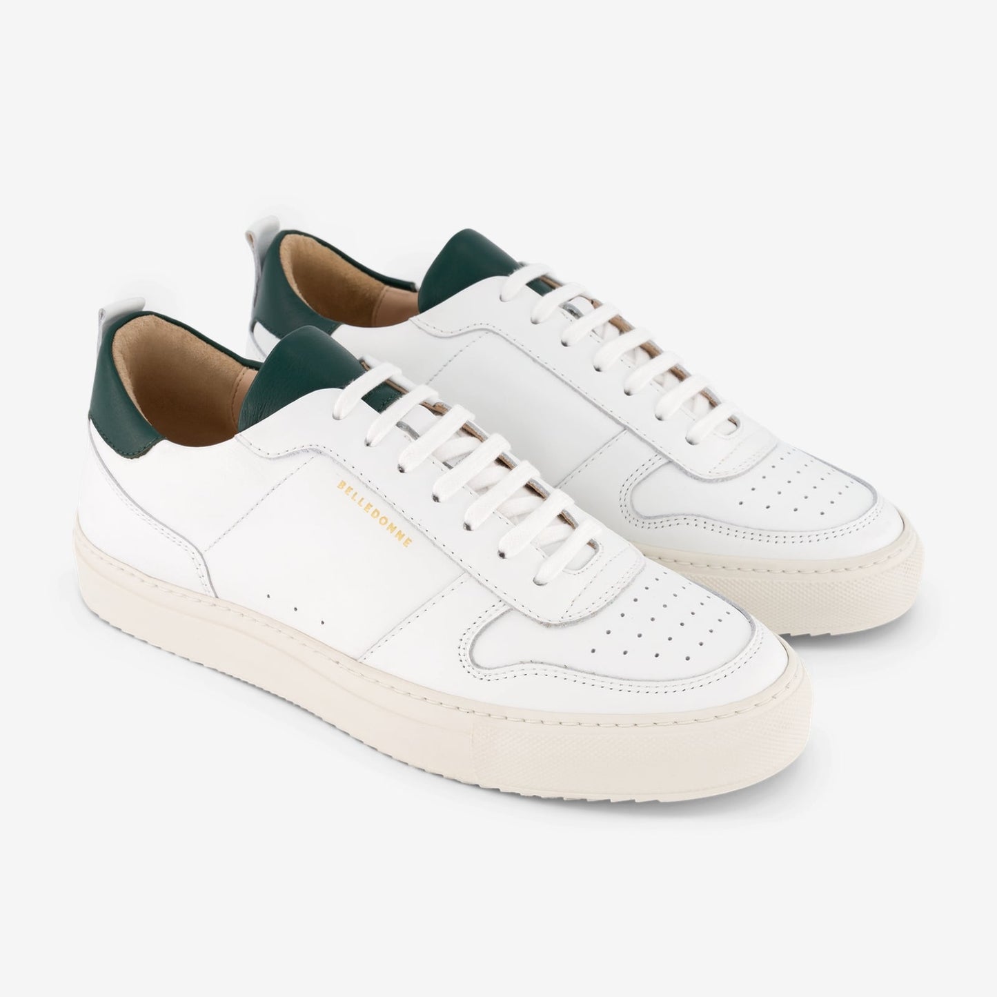 Baskets en cuir certifié | blanches et vertes "b0 vert"