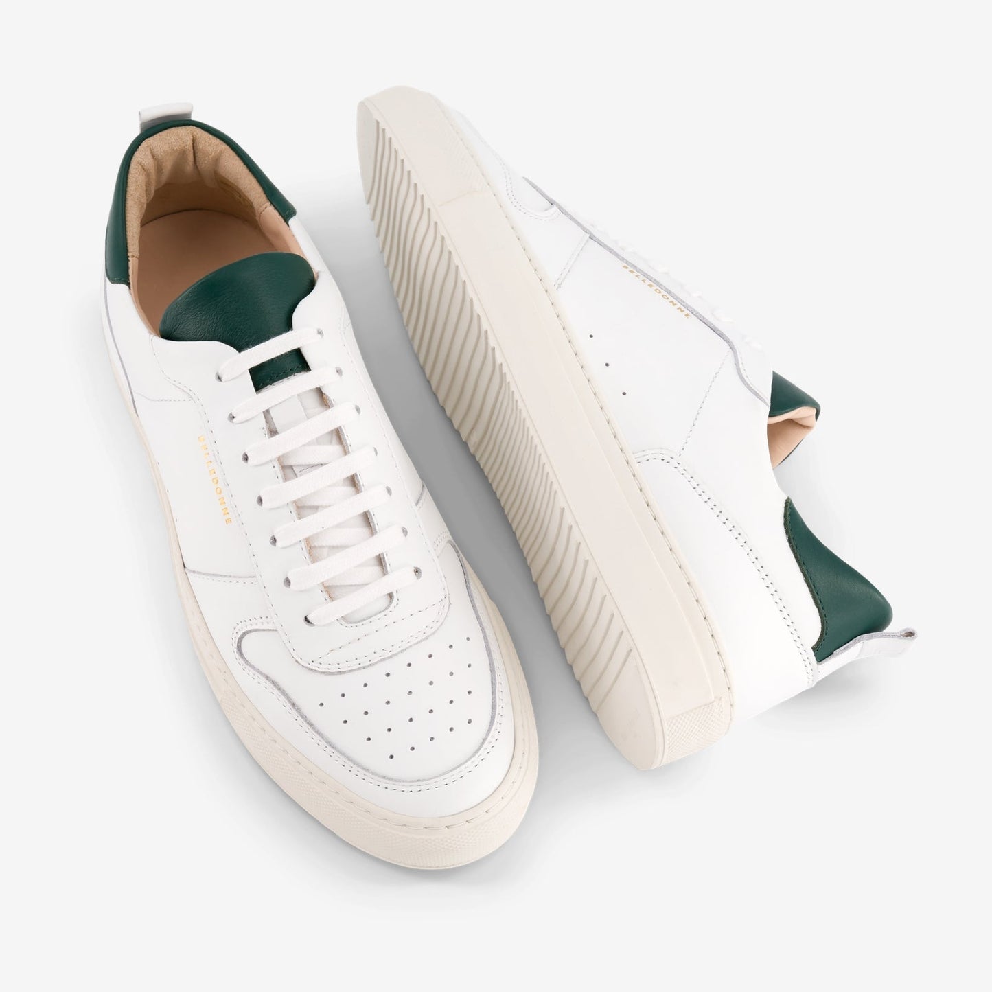Baskets en cuir certifié | blanches et vertes "b0 vert"