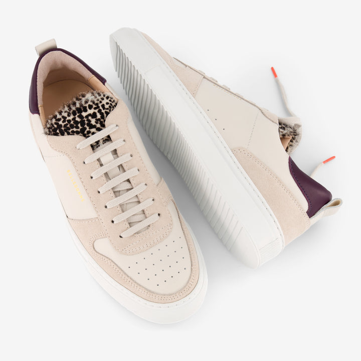 Baskets beige et léopard en cuir certifié - b0 prune / léopard