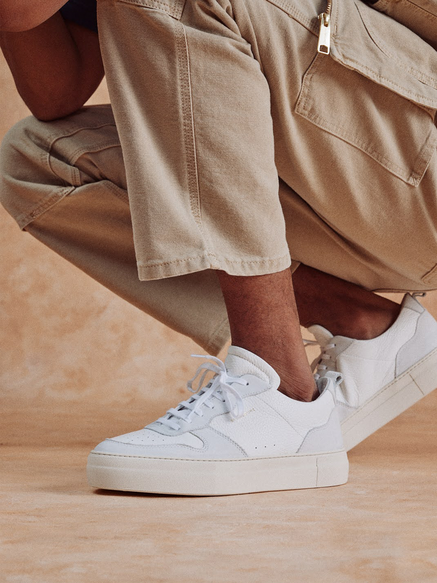 Baskets en cuir certifié | Blanc et gris "b0 white tumbled"