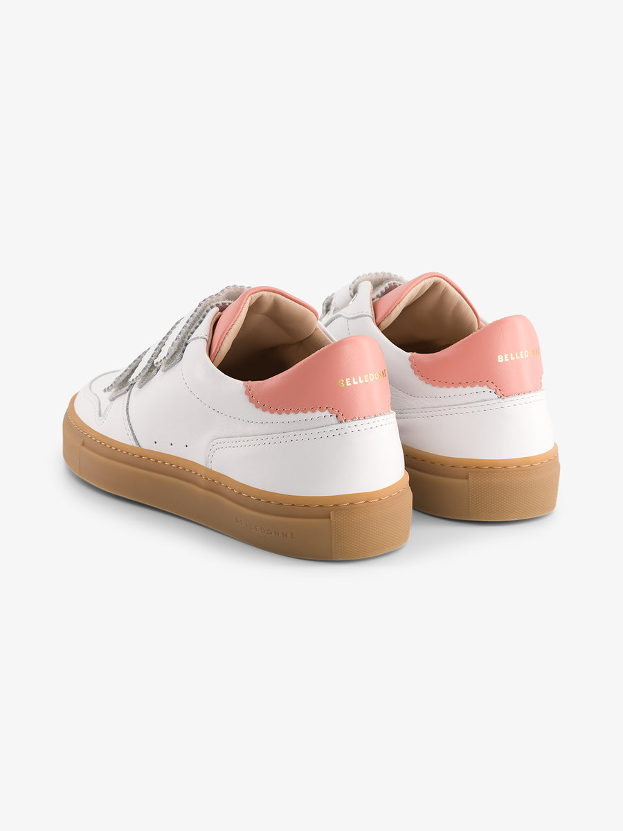 Baskets à scratch en cuir certifié | blanc et rose "b0 velcro gum sole white and pink"