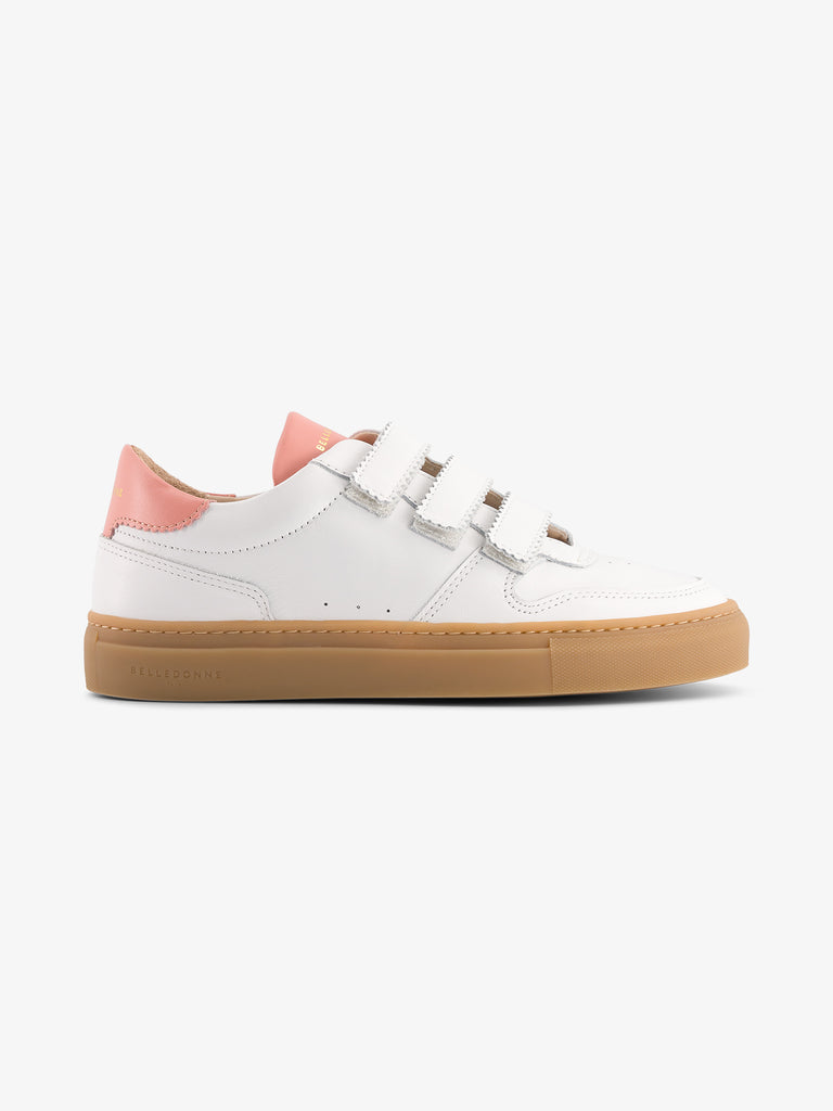 Baskets à scratch en cuir certifié | blanc et rose "b0 velcro gum sole white and pink"