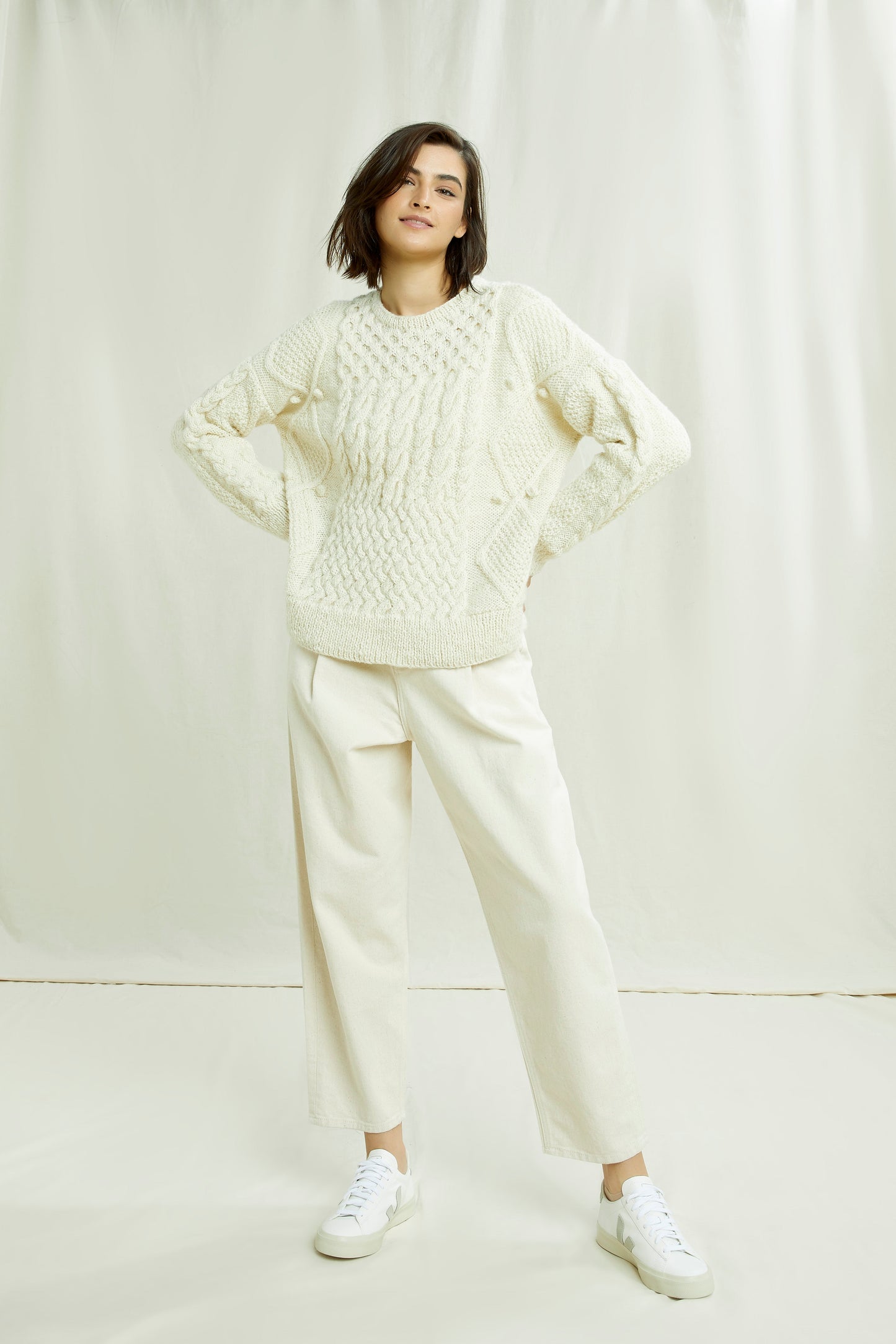 Pantalon cigarette crème en coton bio - alexis