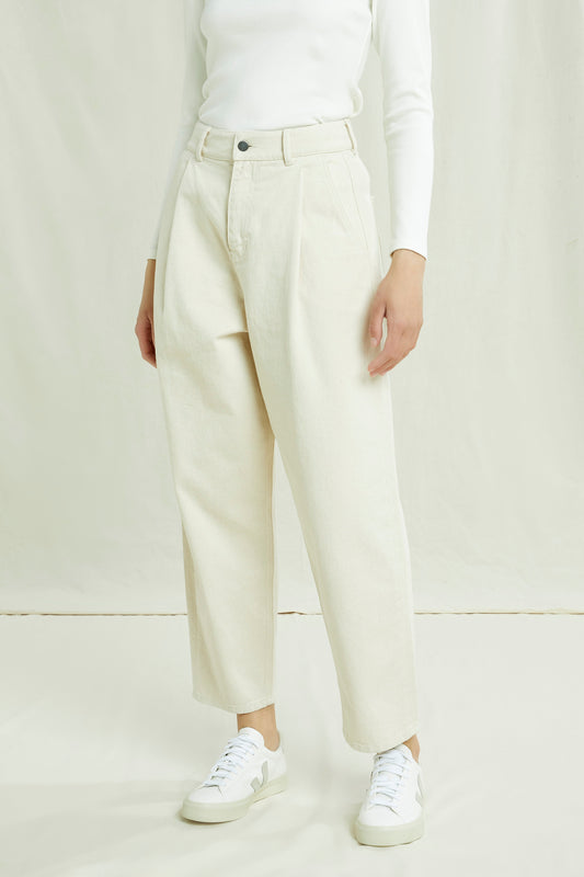 Pantalon cigarette crème en coton bio - alexis