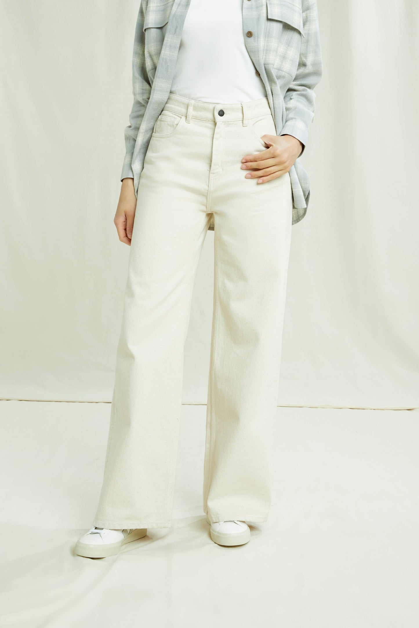 Pantalon ample crème en coton bio - flora