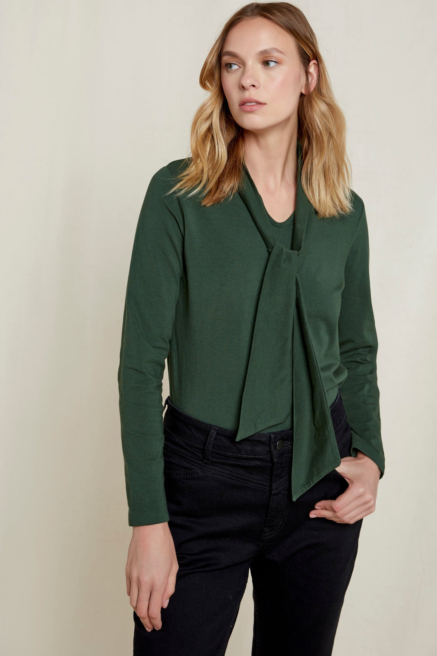 Top noué vert en coton bio - libni