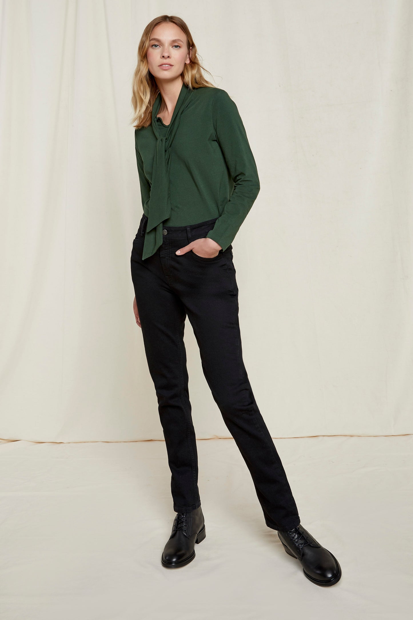 Top noué vert en coton bio - libni