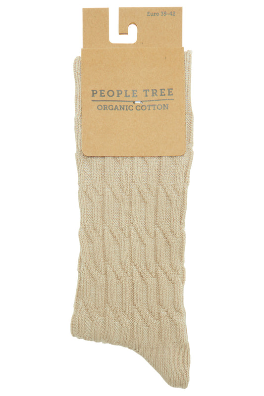Chaussettes beige en coton bio - cable socks stone