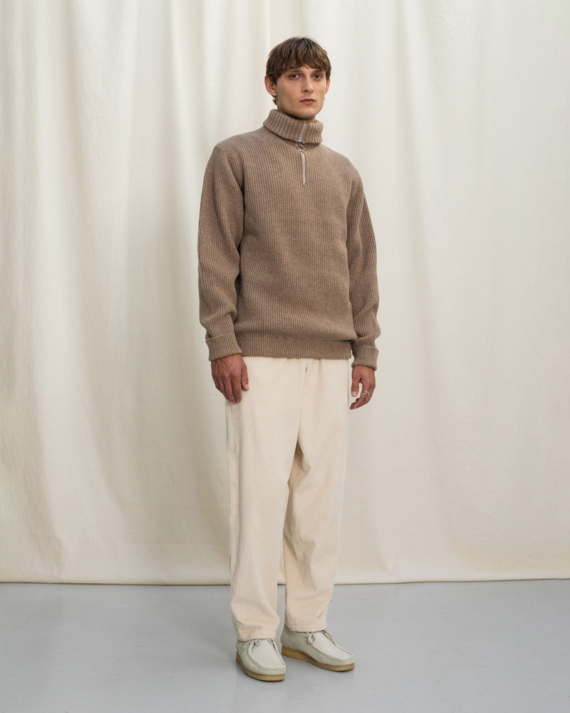 Pull maille col zippé en laine recyclée | beige "heavy knit troyer - soft clay"