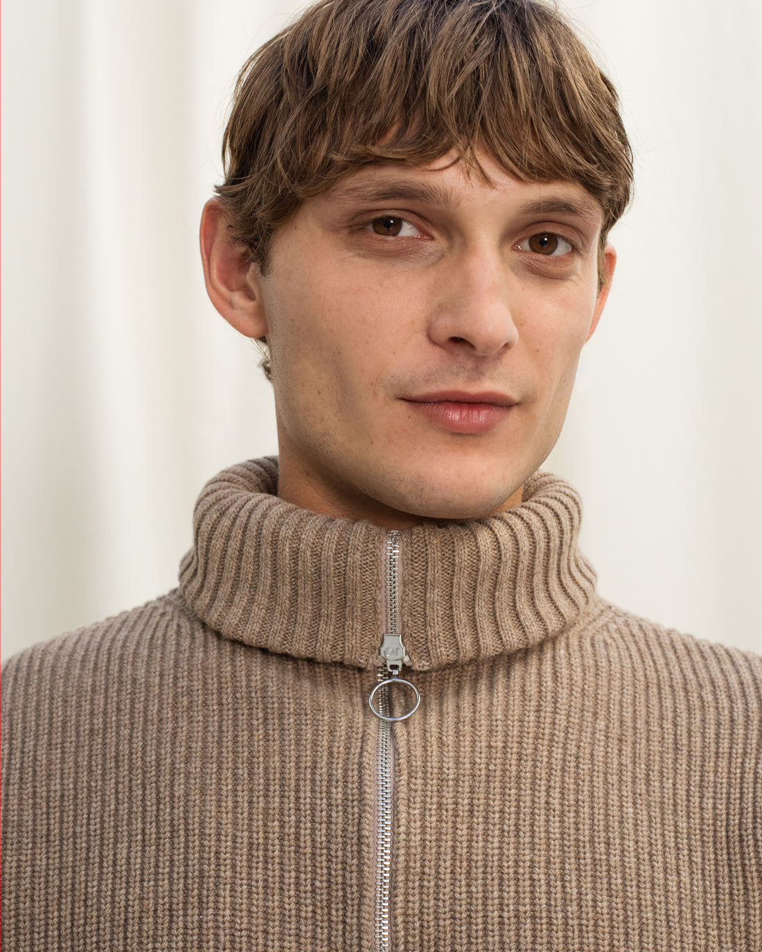 Pull maille col zippé en laine recyclée | beige "heavy knit troyer - soft clay"