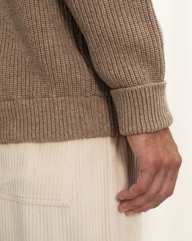 Pull maille col zippé en laine recyclée | beige "heavy knit troyer - soft clay"