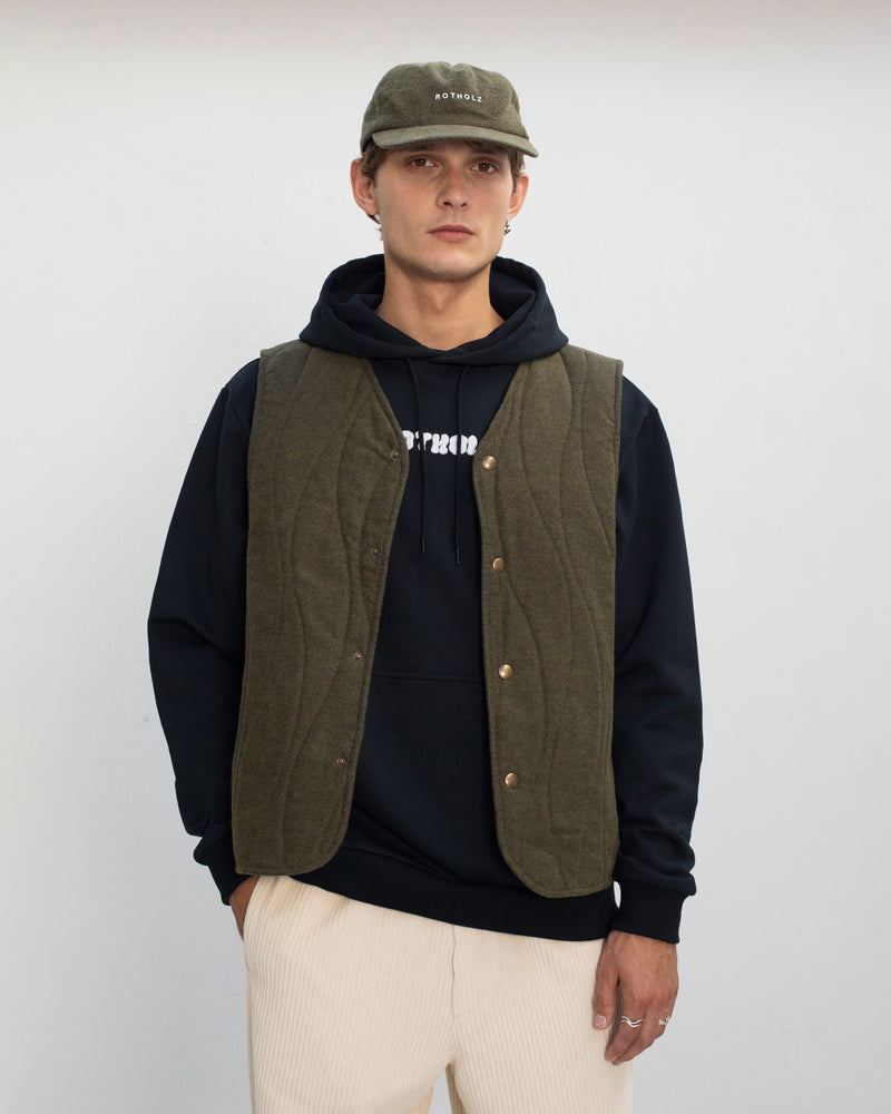 Veste sans manches matelassée flanelle en coton bio | vert "flannel quilt vest - moss green"