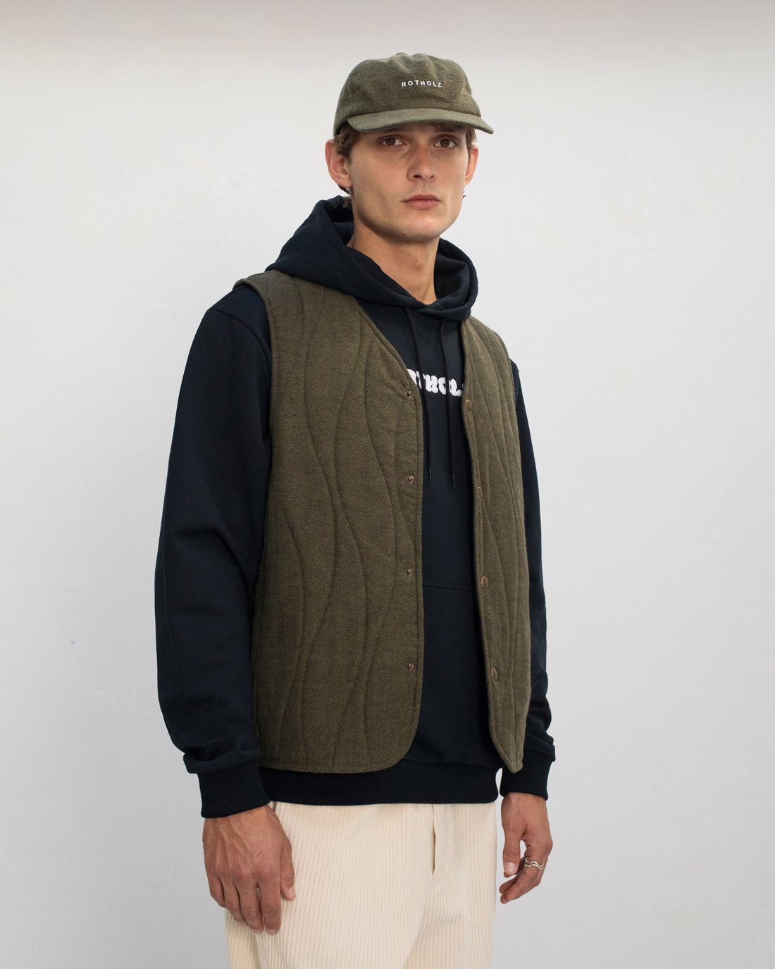 Veste sans manches matelassée flanelle en coton bio | vert "flannel quilt vest - moss green"