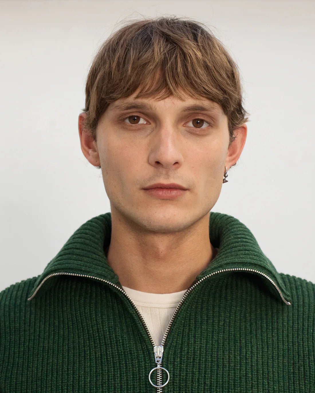 Pull maille col zippé en laine recyclée | vert "heavy knit troyer - moss green"