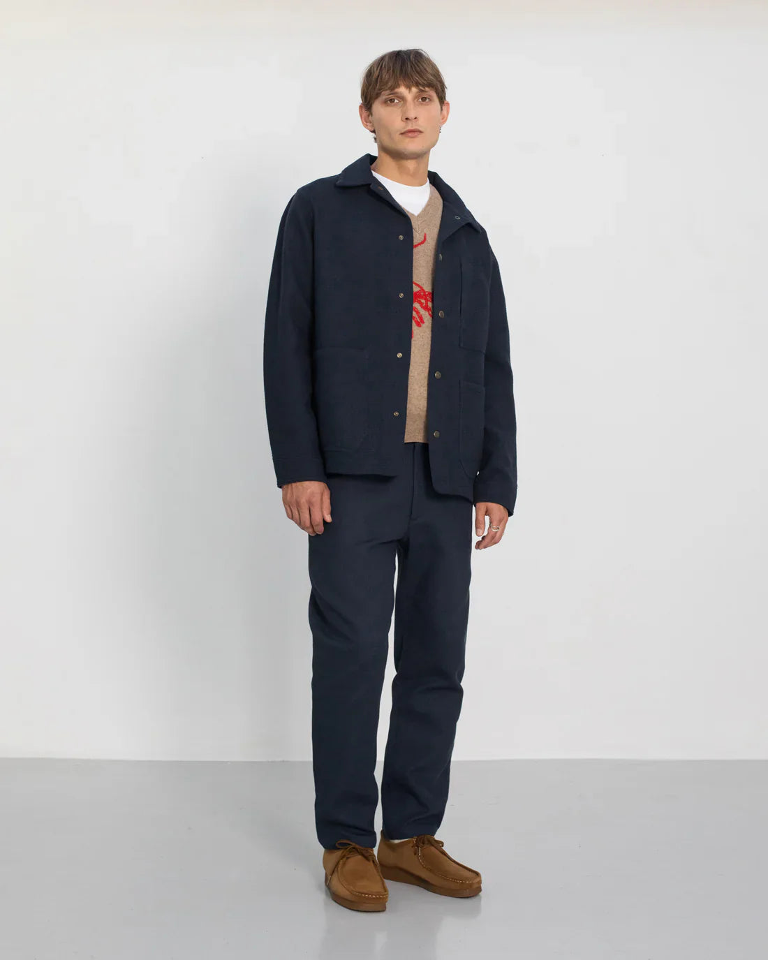 Veste de travail en coton bio gaufré | bleu "waffle field shirt - faded navy"