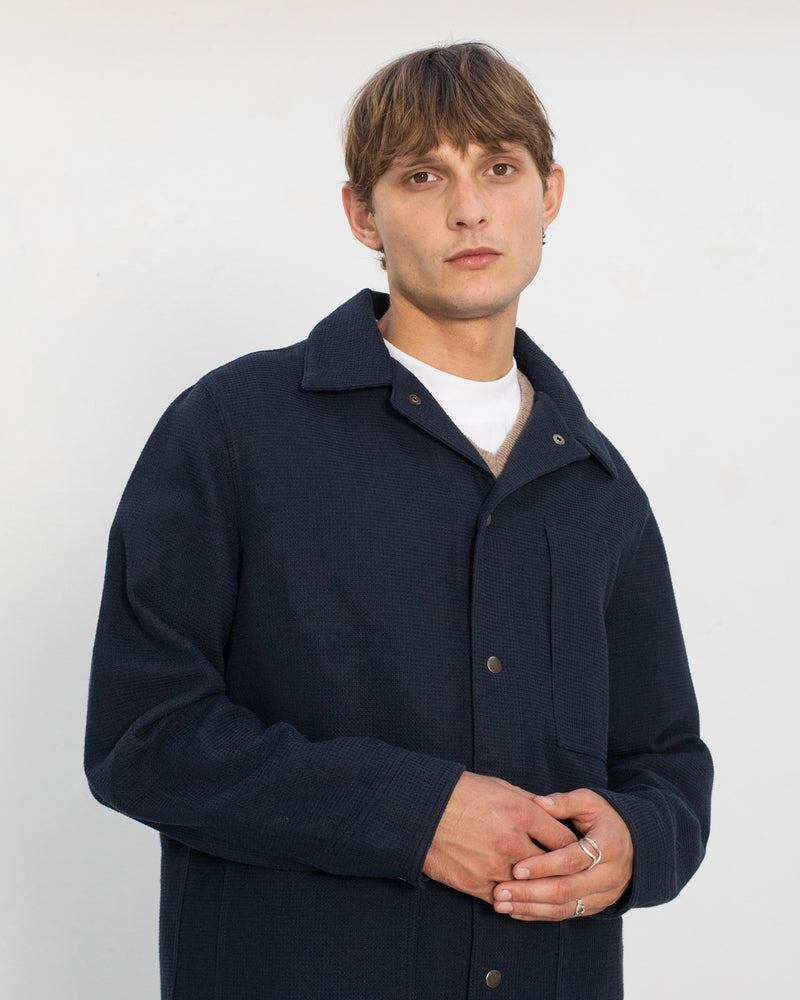 Veste de travail en coton bio gaufré | bleu "waffle field shirt - faded navy"