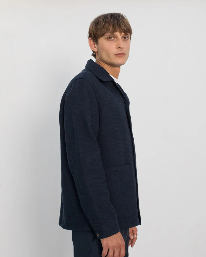 Veste de travail en coton bio gaufré | bleu "waffle field shirt - faded navy"