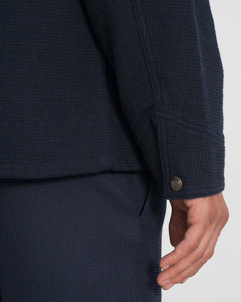 Veste de travail en coton bio gaufré | bleu "waffle field shirt - faded navy"