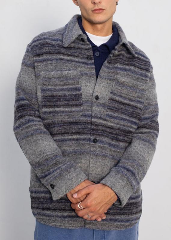 Surchemise en laine bio | gris "relaxed overshirt - navy/grey stripe"