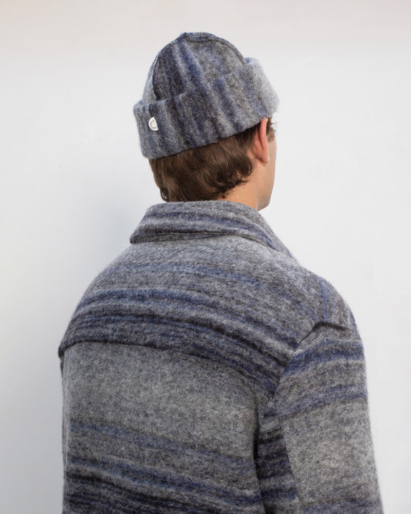 Surchemise en laine bio | gris "relaxed overshirt - navy/grey stripe"