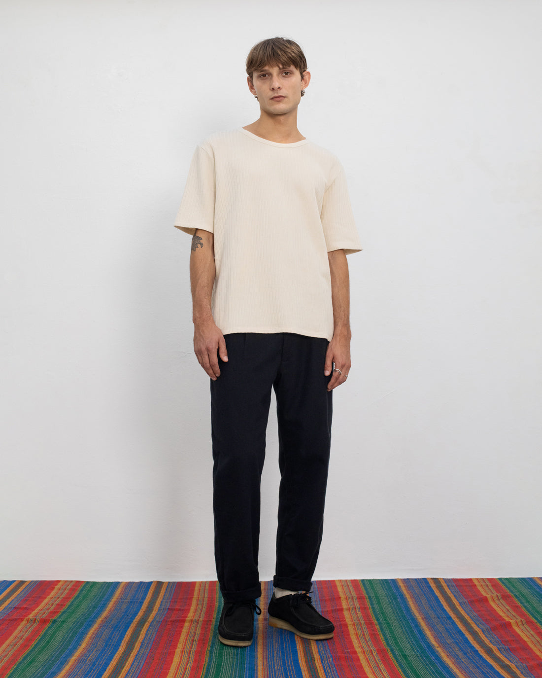 T-shirt épais côtelé en coton bio | écru 'heavy ribbed t-shirt - soft sand'