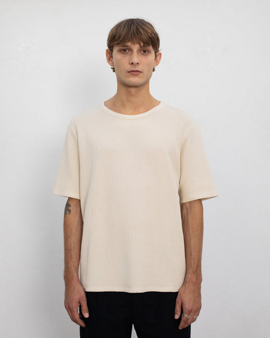 T-shirt épais côtelé en coton bio | écru 'heavy ribbed t-shirt - soft sand'