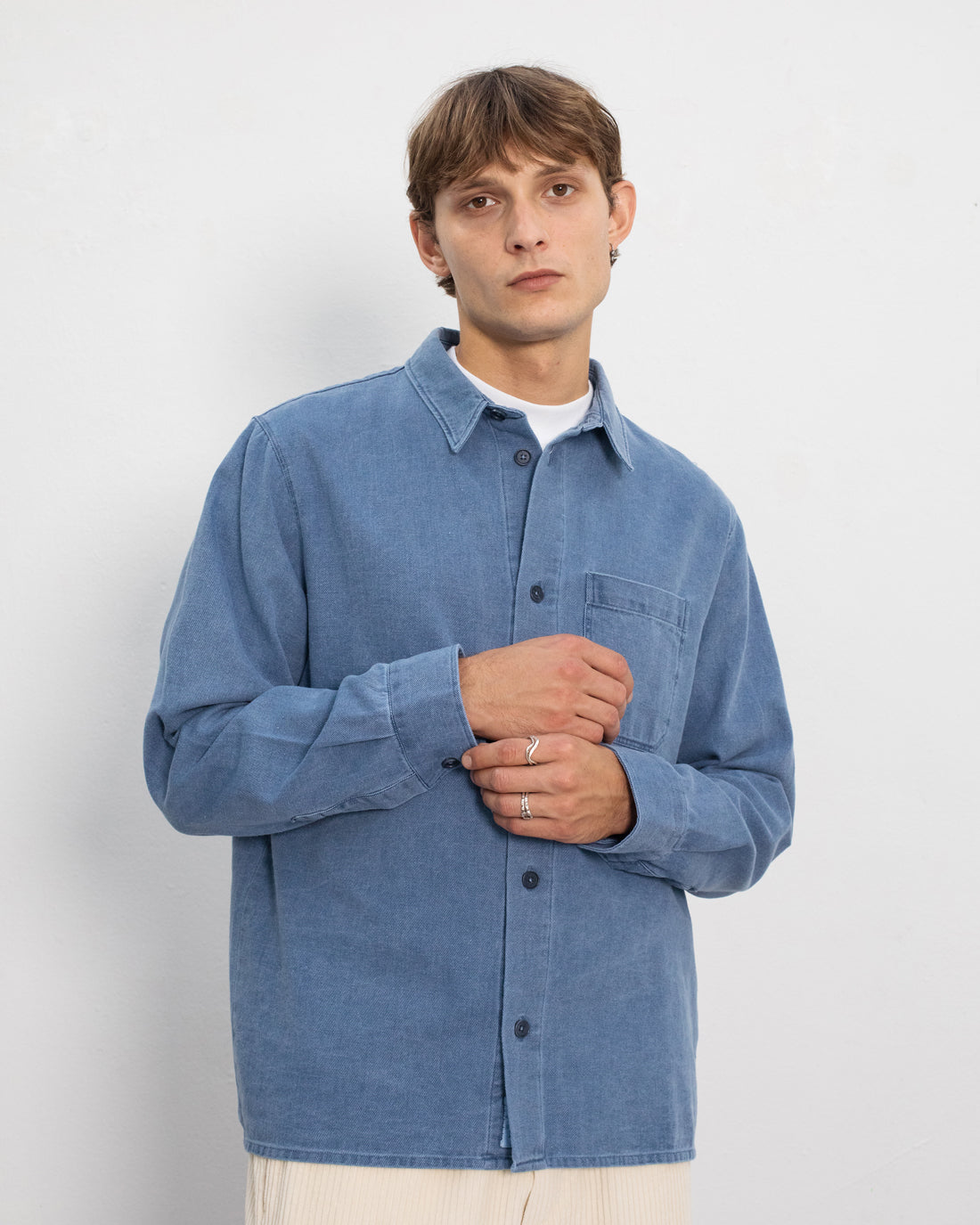 Chemise en coton bio | bleu "denim casual shirt - washed blue"