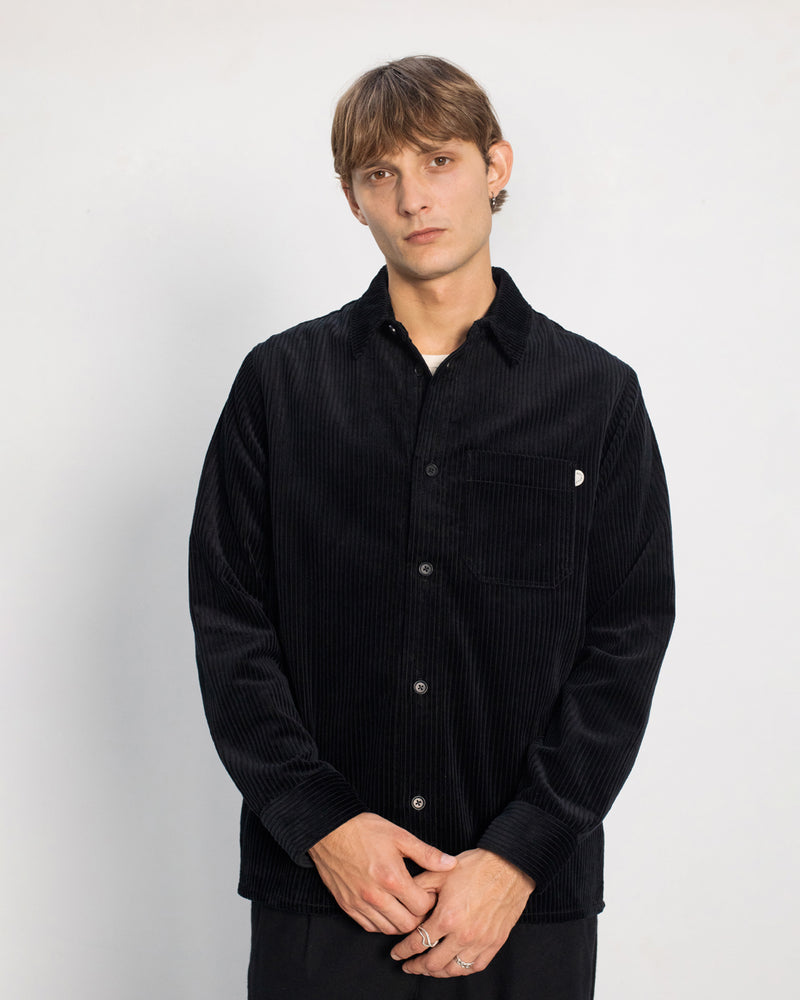 Surchemise velours en coton bio | noir "cord casual shirt - soft black"