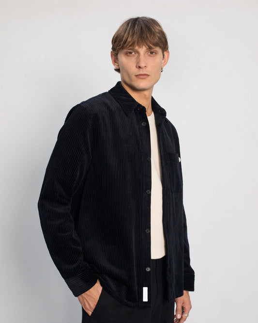 Surchemise velours en coton bio | noir "cord casual shirt - soft black"