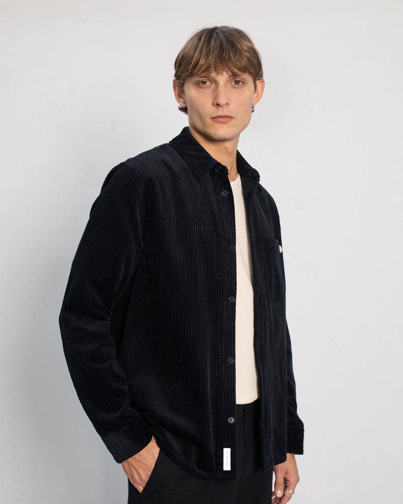 Surchemise velours en coton bio | noir "cord casual shirt - soft black"
