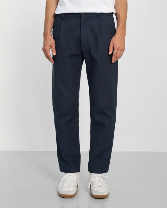 Pantalon droit en coton bio | marine "everyday waffle pant - faded navy"