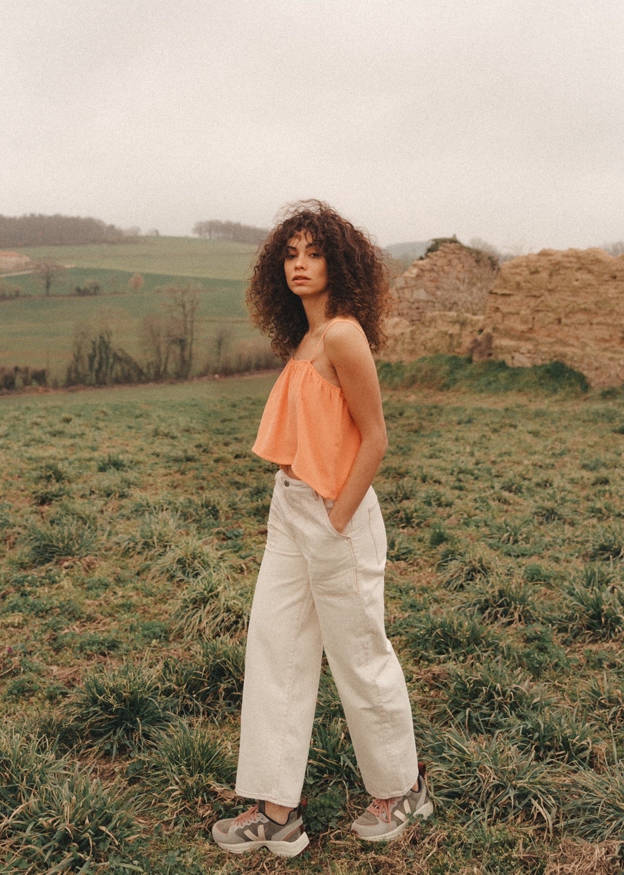 Jean évasé écru en coton bio non teint - NESSAA CR. WORKER UNDYED