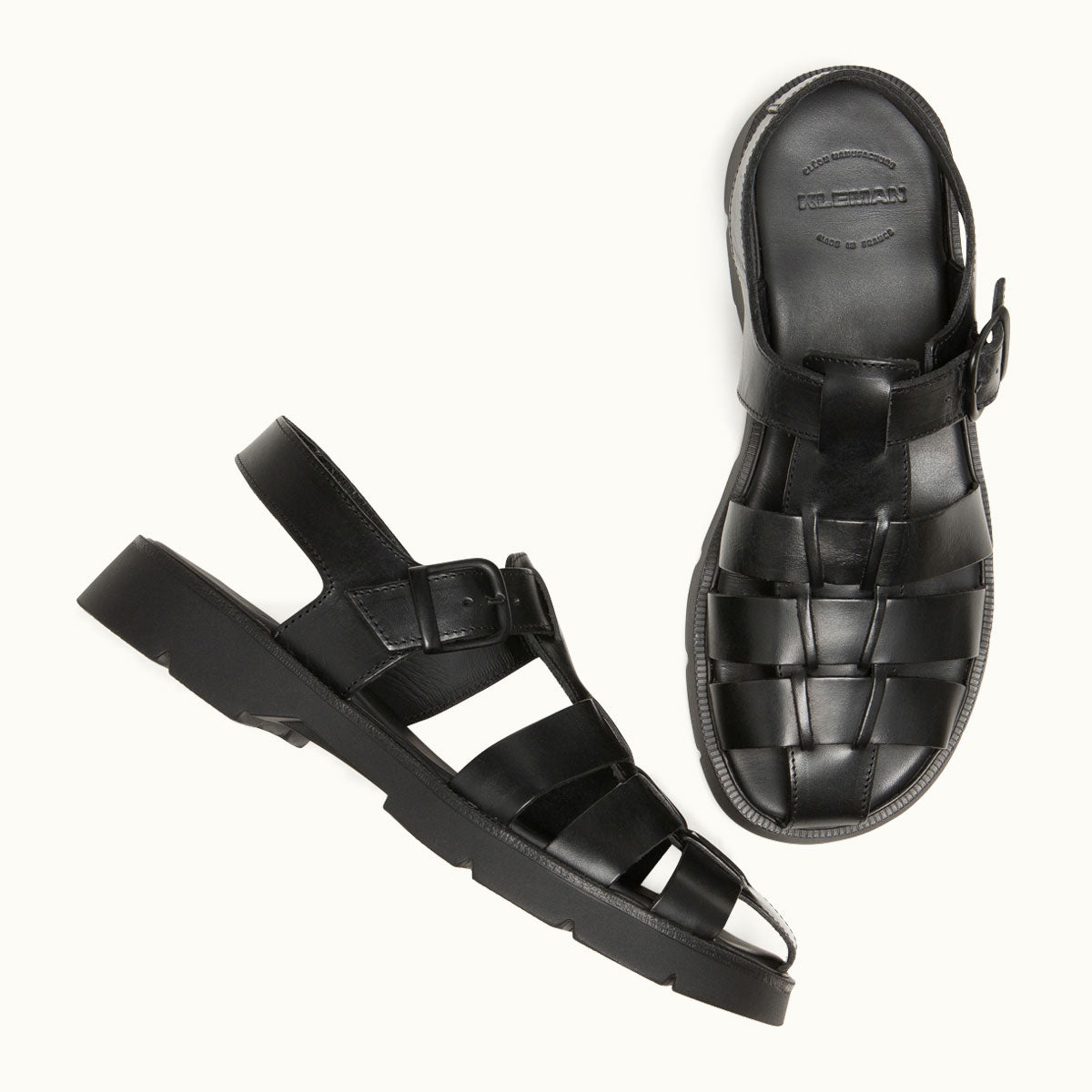 Sandales en cuir tannage végétal | noir "Babord vgt"