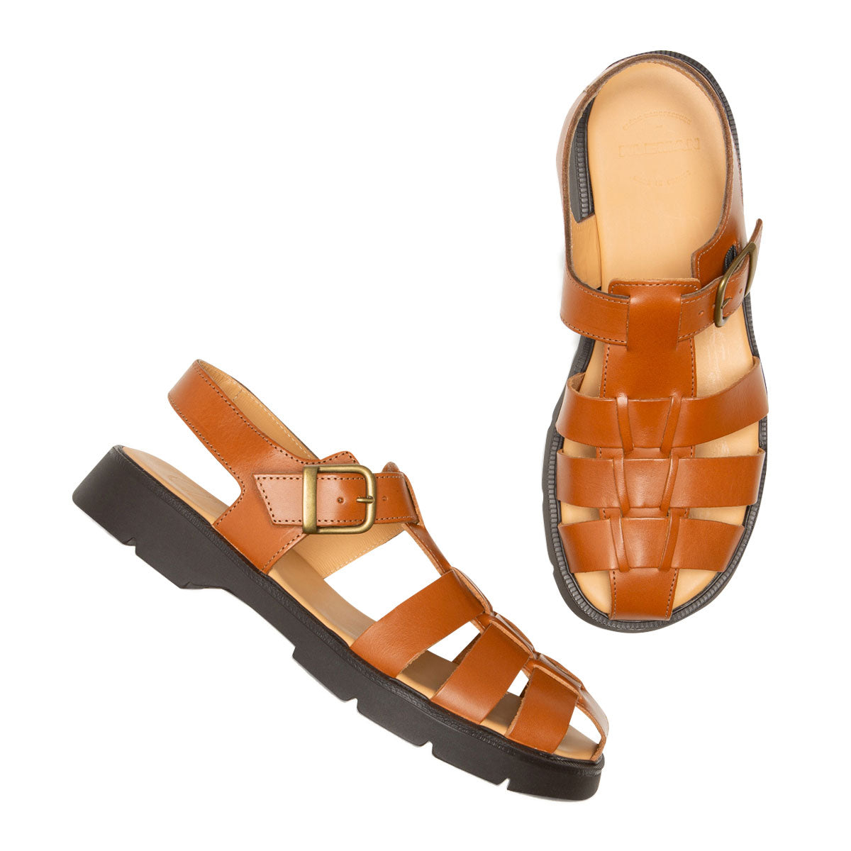 Sandales en cuir tannage végétal | Marron "Babord vgt - caramel"