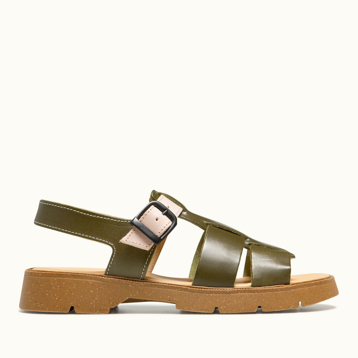 Sandales en cuir tannage végétal | beige "ballast vgt 3 - kaki+nude"