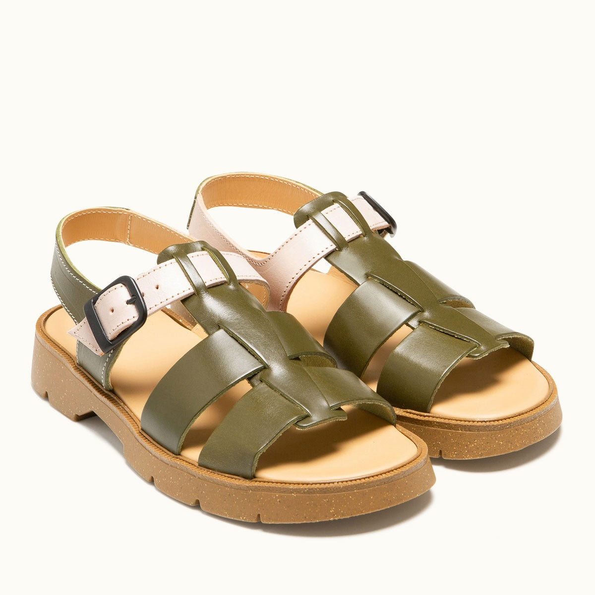 Sandales en cuir tannage végétal | beige "ballast vgt 3 - kaki+nude"