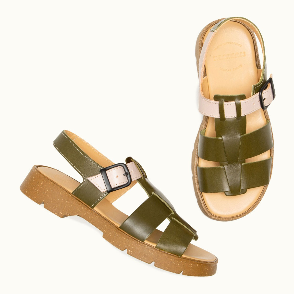 Sandales en cuir tannage végétal | beige "ballast vgt 3 - kaki+nude"