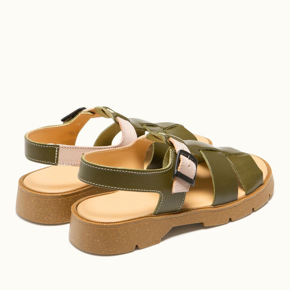 Sandales en cuir tannage végétal | beige "ballast vgt 3 - kaki+nude"