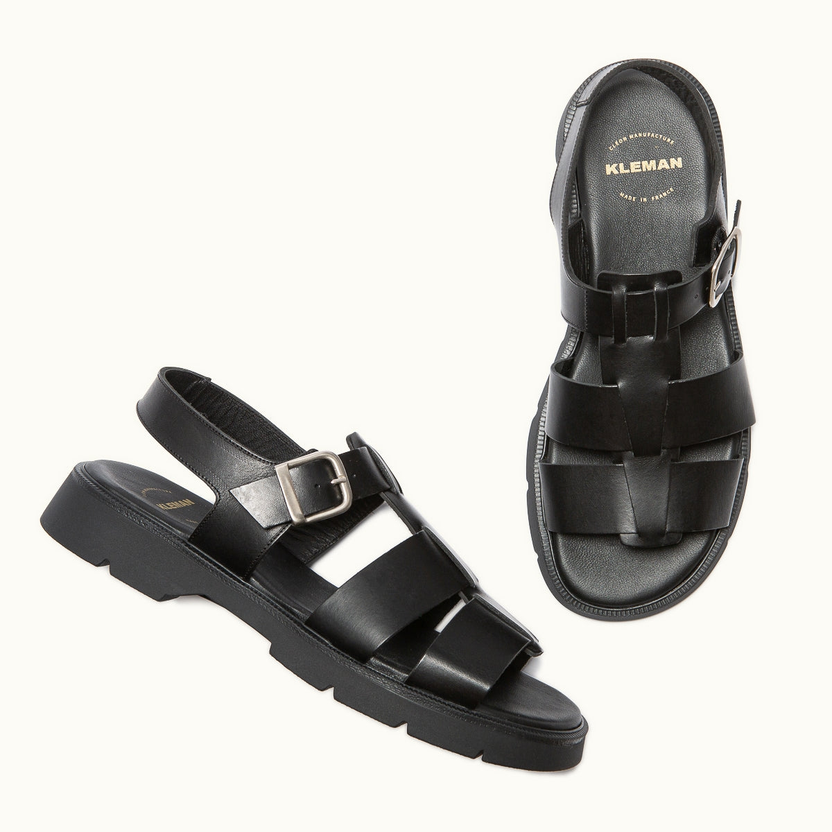 Sandales made in France en cuir tannage végétal certifié | noir "ballast vgt"