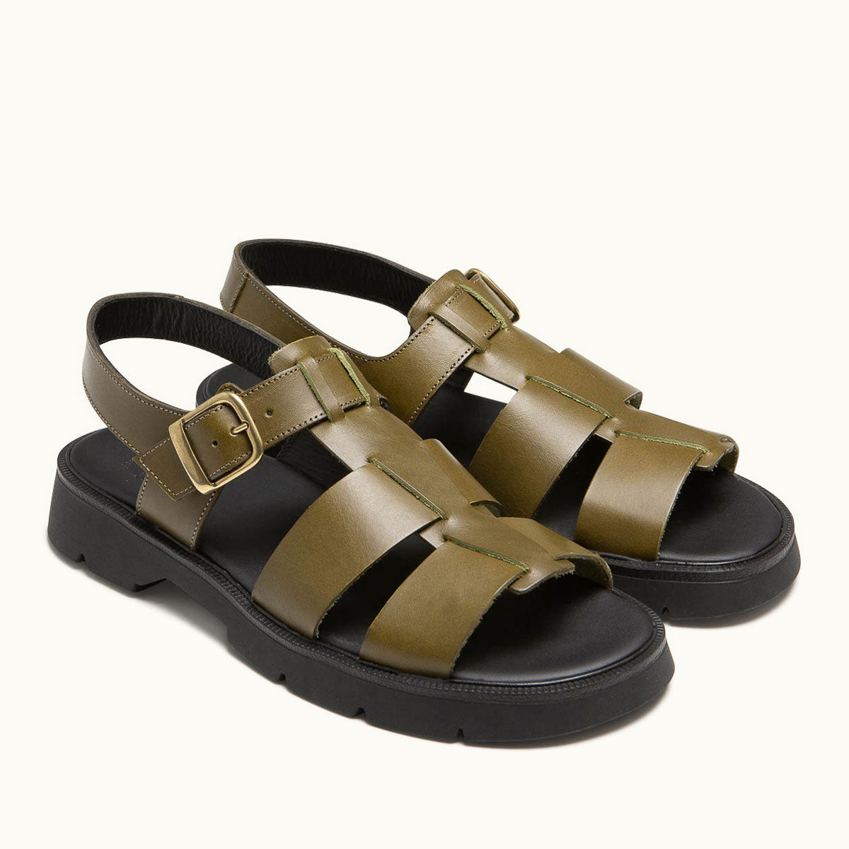 Sandales Made in France en cuir tannage végétal certifié | Olive "ballast vgt olive"