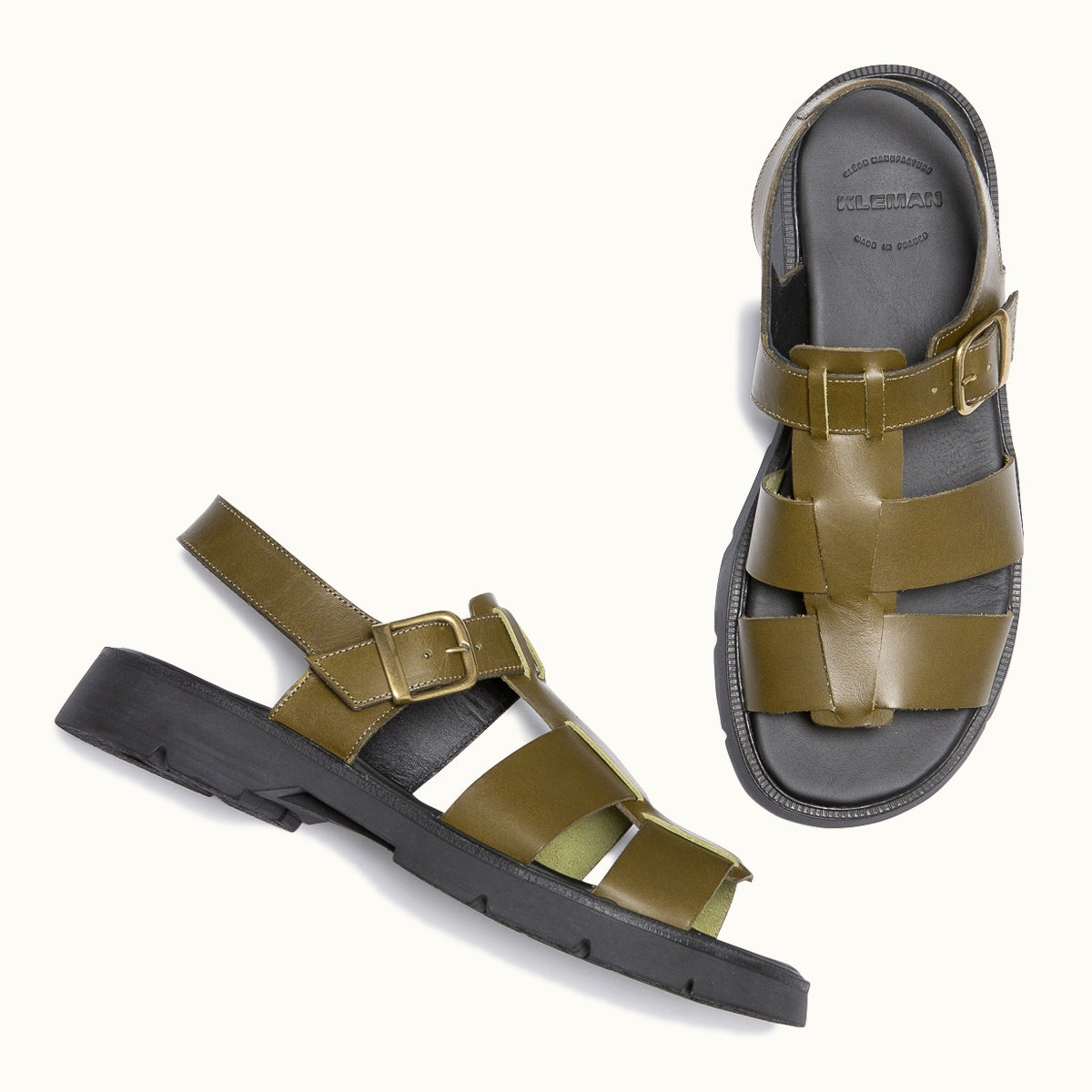 Sandales Made in France en cuir tannage végétal certifié | Olive "ballast vgt olive"