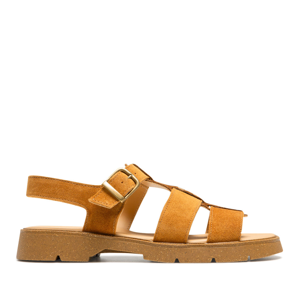 Sandales made in France en cuir suède certifié | Ballast vv - cognac+camel