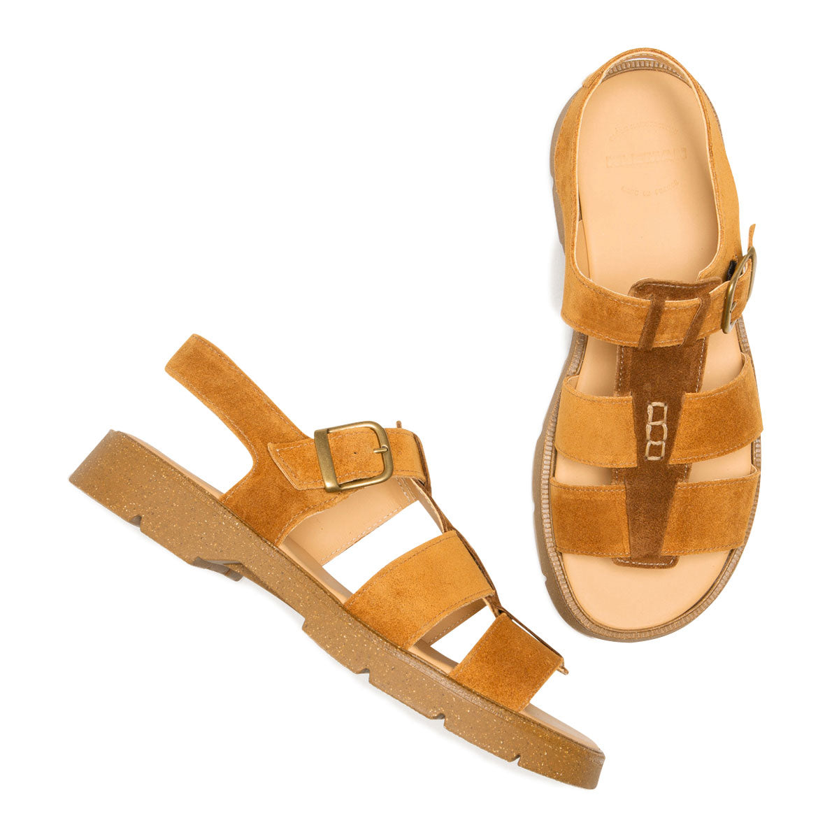 Sandales made in France en cuir suède certifié | Ballast vv - cognac+camel