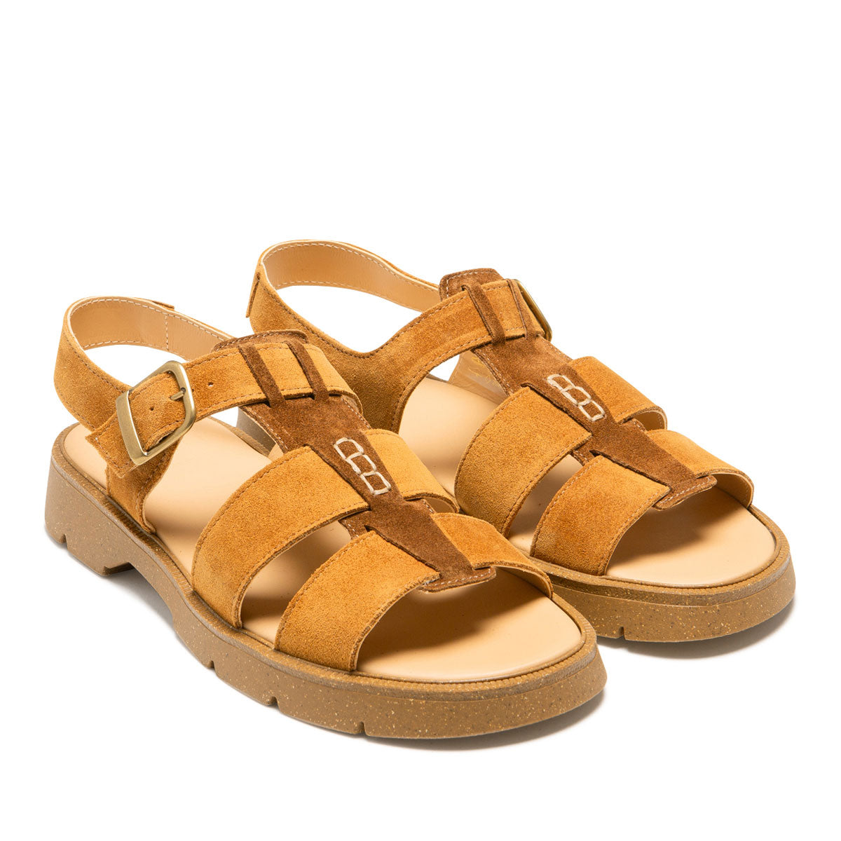 Sandales made in France en cuir suède certifié | Ballast vv - cognac+camel