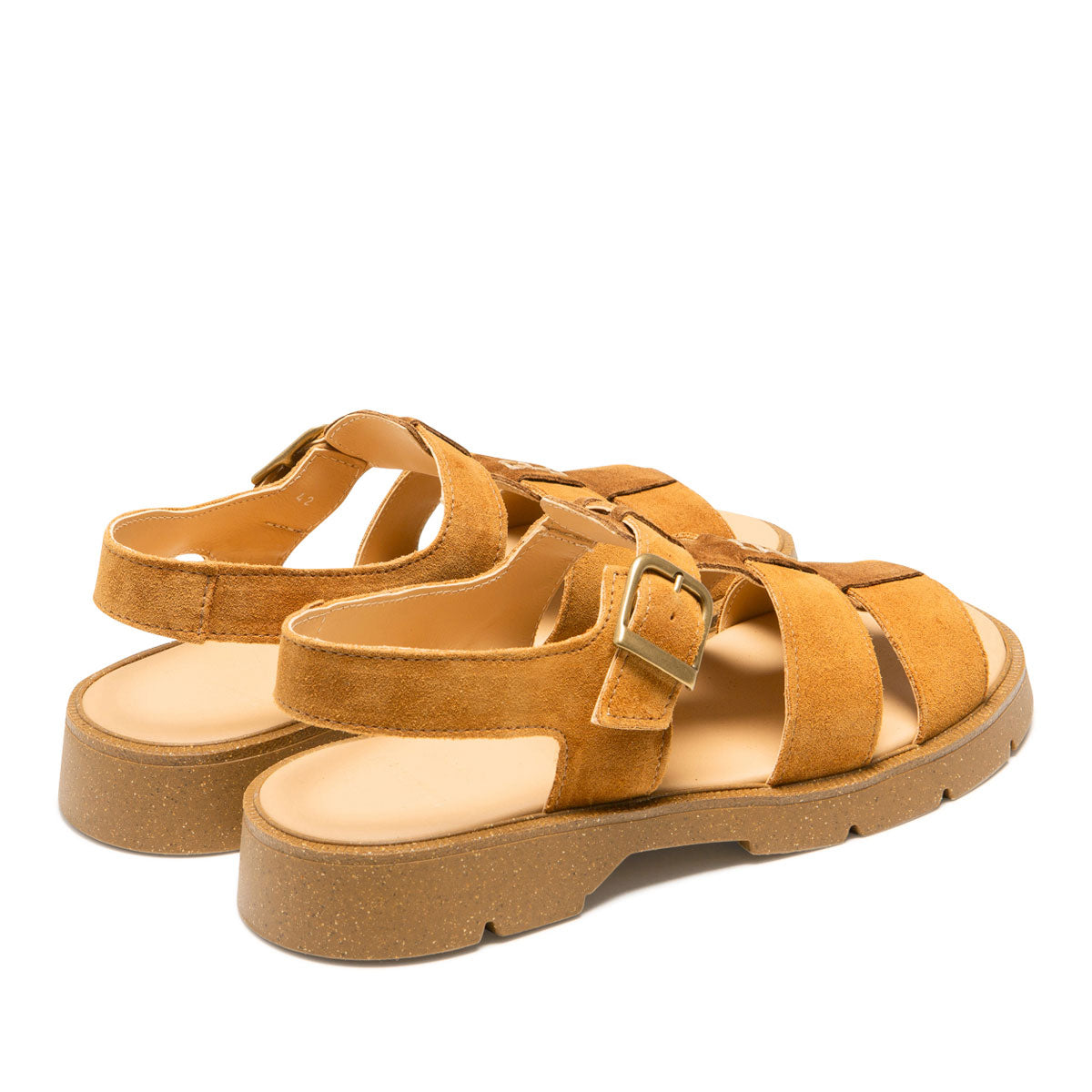 Sandales made in France en cuir suède certifié | Ballast vv - cognac+camel